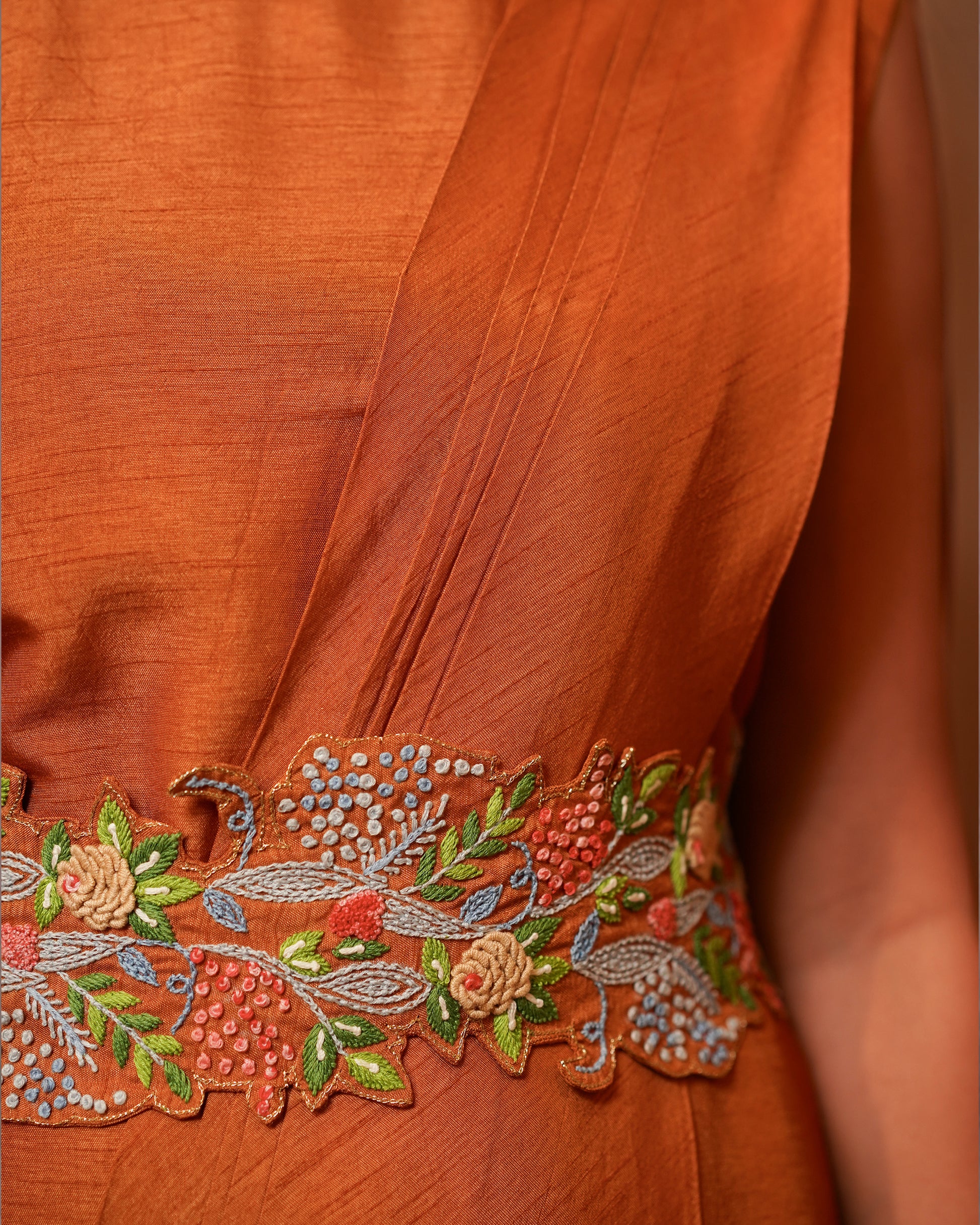 KNOT EMBROIDERED BELT WITH DRAPED COCKTAIL DRESS