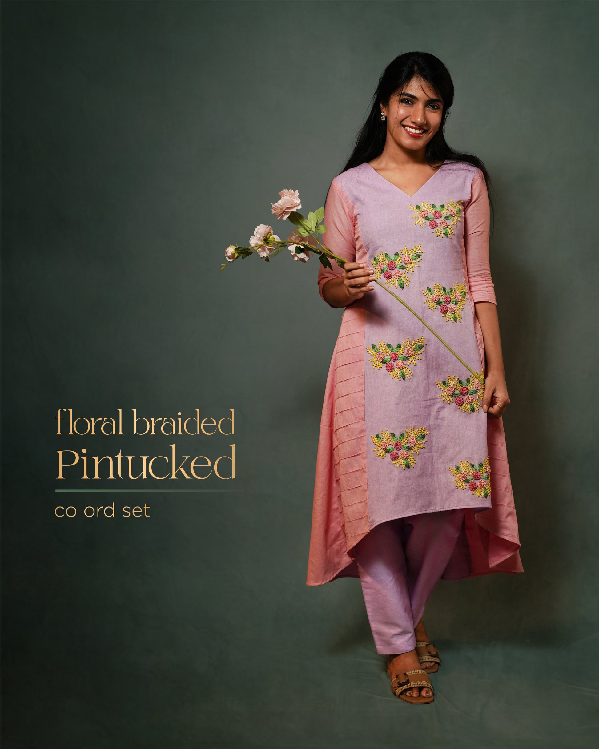 LILAC AND PEACH KNOT EMBROIDERD CO-ORD SET