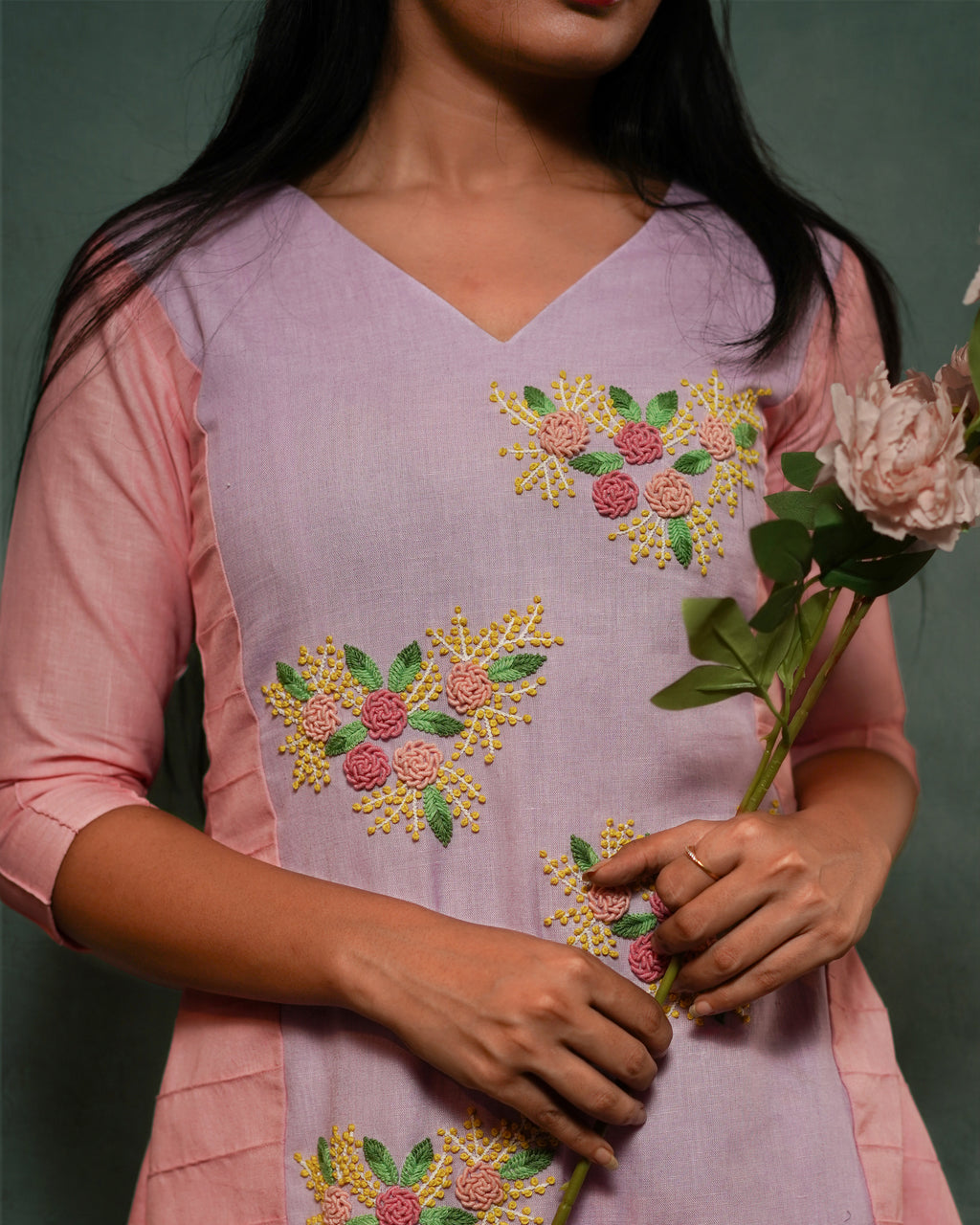 LILAC AND PEACH KNOT EMBROIDERD CO-ORD SET