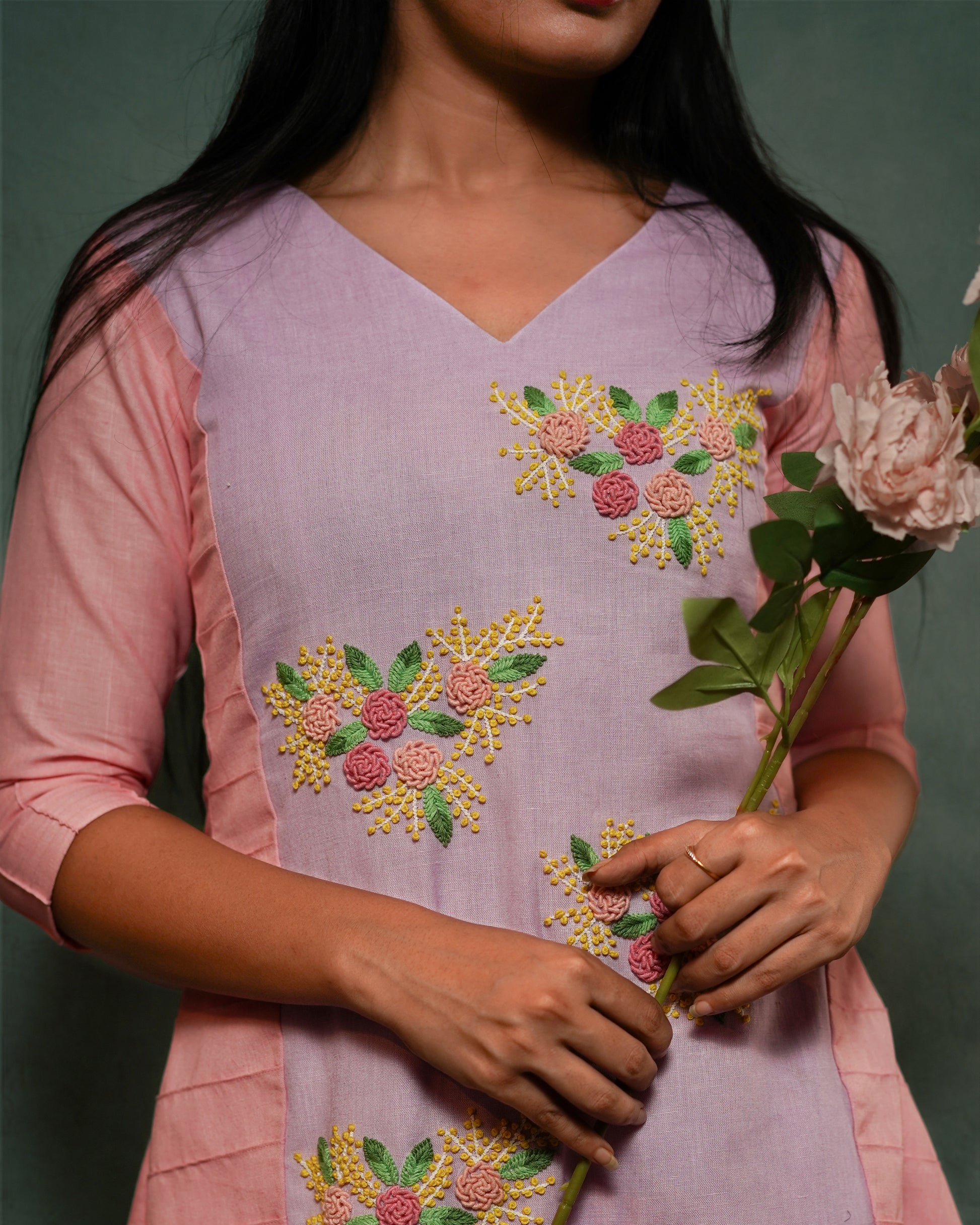 LILAC AND PEACH KNOT EMBROIDERD CO-ORD SET