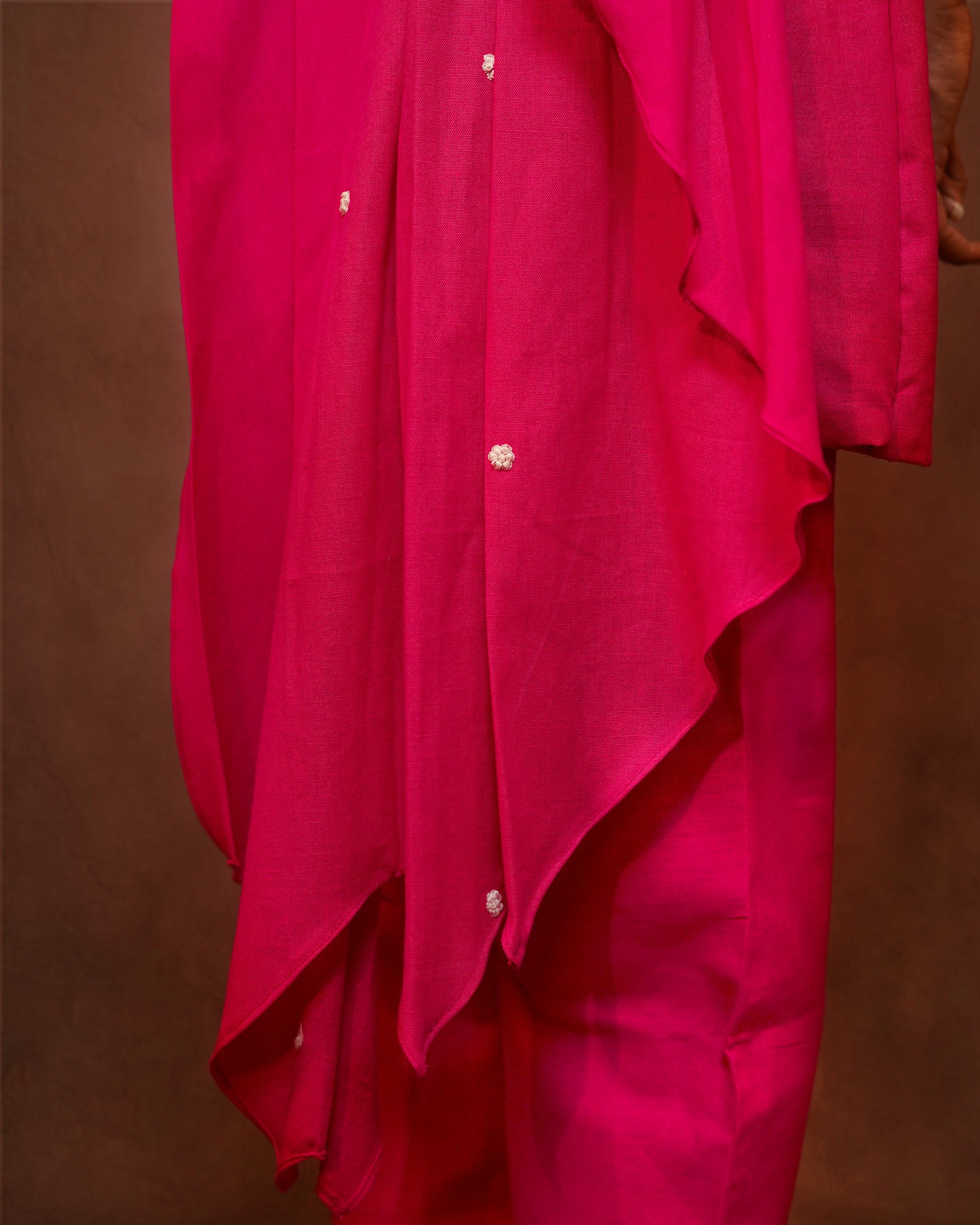 HOT PINK DRAPED TOP WITH KNOT EMBROIDERED CO-ORD SET