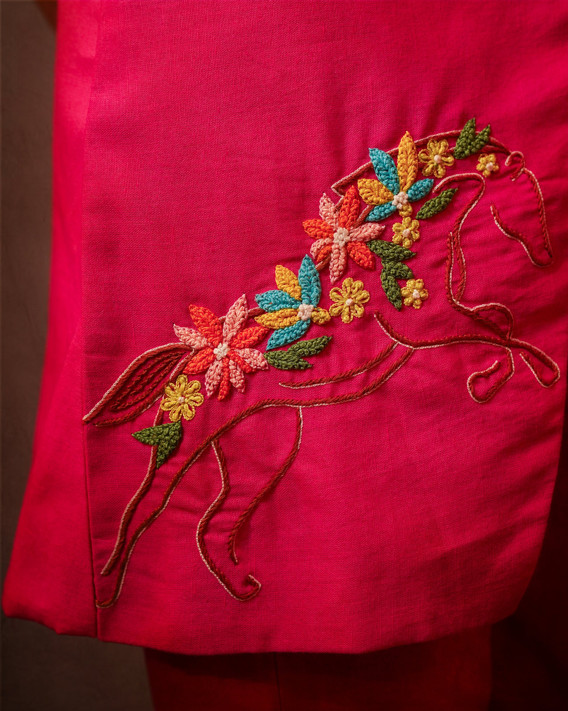 HOT PINK DRAPED TOP WITH KNOT EMBROIDERED CO-ORD SET