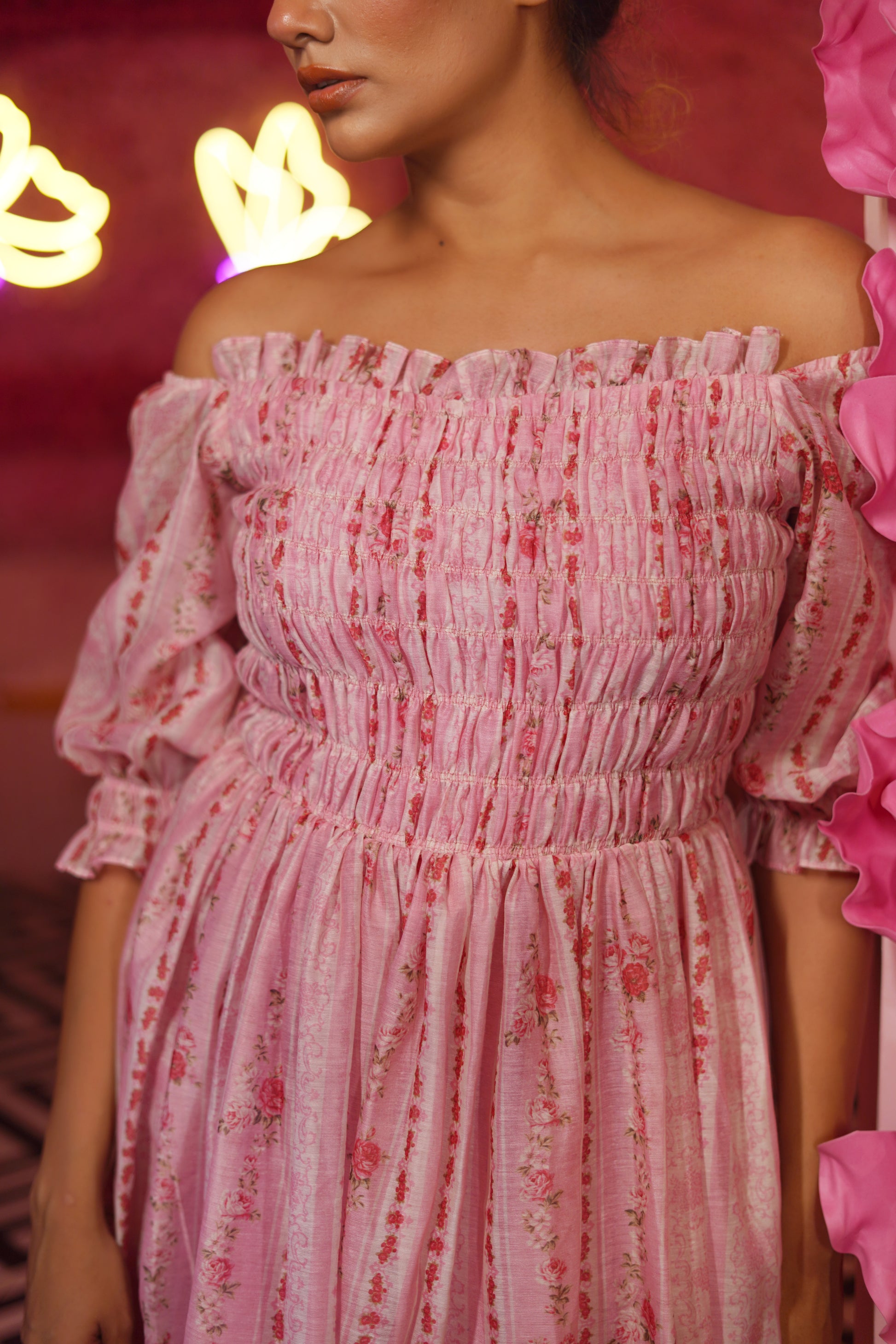 MAUVE PINK VINTAGE ROSES SMOCKING DRESS