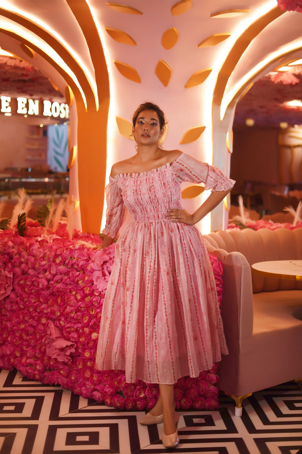 MAUVE PINK VINTAGE ROSES SMOCKING DRESS